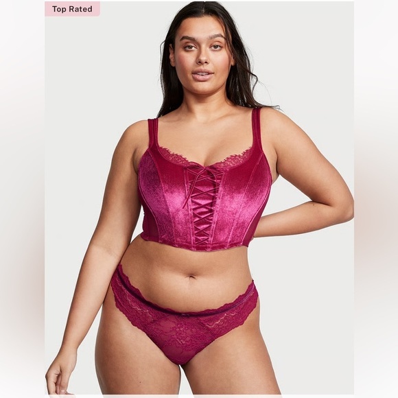 PINK Victoria’s Secret Corset Top S Pink Velvet Lace-Up unlined Y2K Festival NWT - Picture 4 of 6